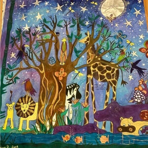 African Painted Animals  Tapestry with curtain writing in English and Zulu